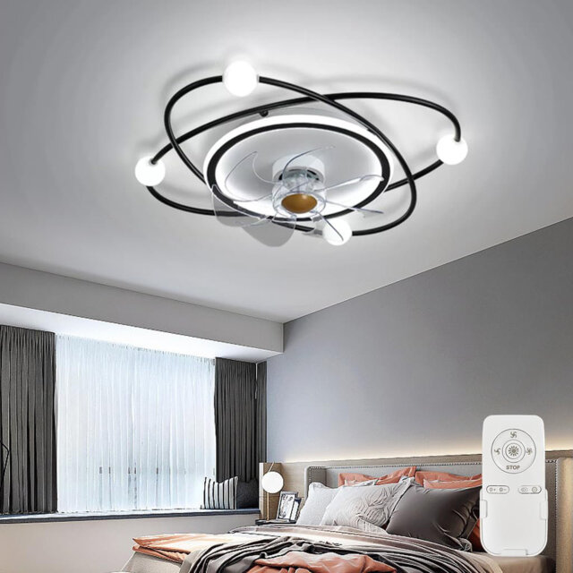 Modern ceiling fan with light, 55cm Dimmable LED ceiling fan light, 42W Timed ceiling fan with light for living room and dining room