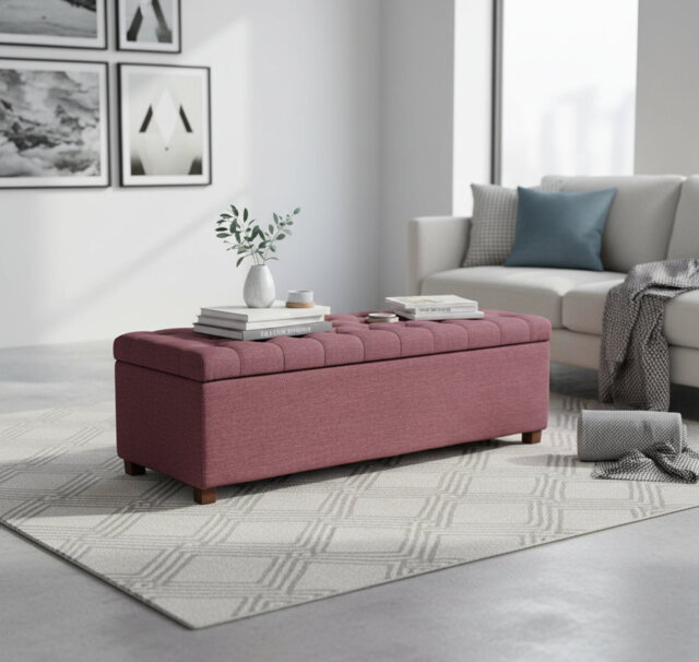Linoso Chesterfield Storage Ottoman Bench, Tufted Upholstered Footstool with Hinged Lid and Square Wooden Legs