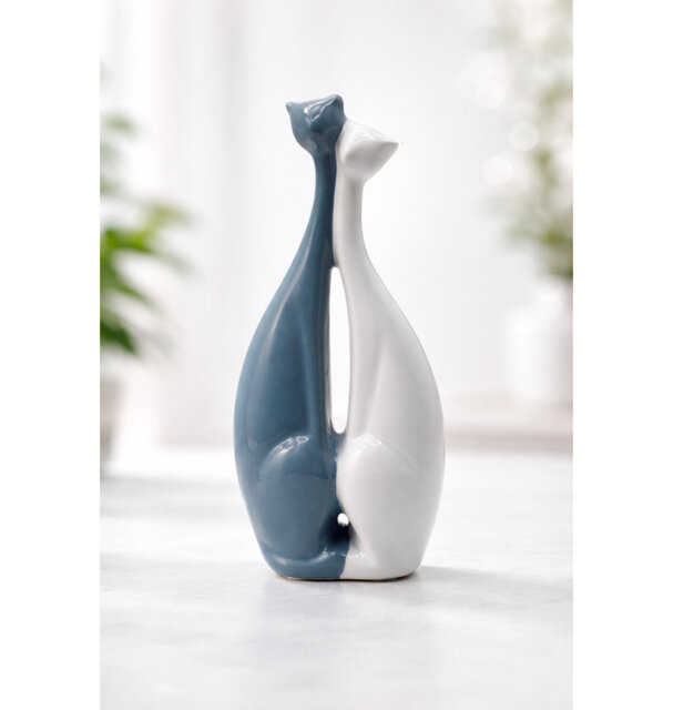 Abstract Ceramic Twin Cats Couple Figurine Ornament Sculpture Statue