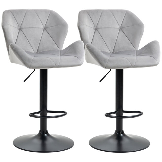 HOMCOM Bar Stools Luxurious Velvet-Touch Footrest Swivel Set Of 2