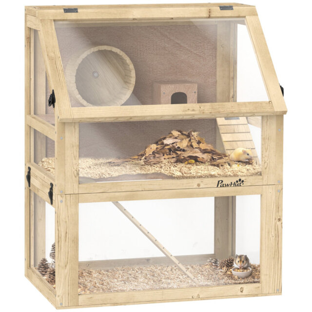 Kiva Three-Tier Wooden Hamster Cage with Detachable Deep Bottom