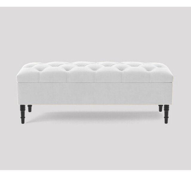 Alyana 90cm Wide Tufted Rectangle Ottoman Storage Bench, Upholstery Velvet Shoe Bench with Turned Wooden Legs