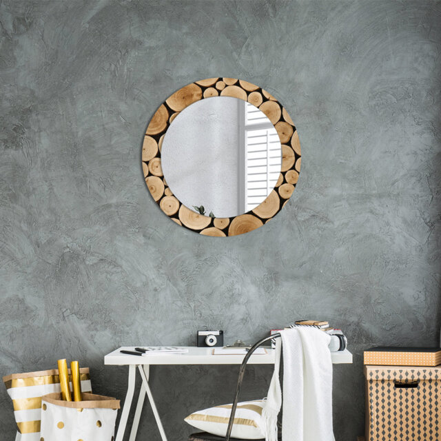 Huldar Round Glass Framed Wall Mounted Accent Mirror in Brown