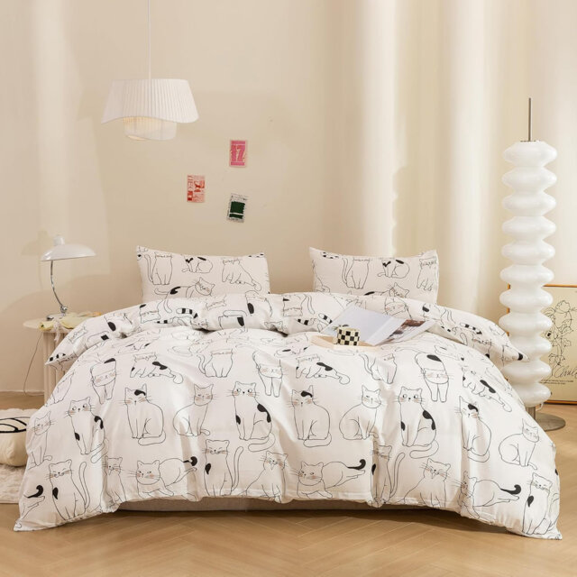 3 PCS Cartoon Cats Duvet Cover Ultra Soft & Breathable Comforter Cover