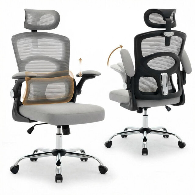 Ergonomic High-Back Mesh Office Chair – Adjustable Headrest & Lumbar Support – Swivel Rolling Desk Chair with Wheels – Electroplated Foot – Great for