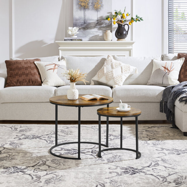 Metal Frame Coffee Table, Round Nesting Table Set