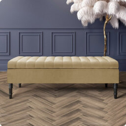 Safar Striped Ottoman Storage Bench – Upholstery Plush Velvet Shoe Bench with Black Turned Wooden Legs