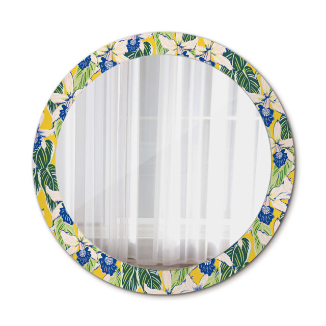 Huldar Round Glass Framed Wall Mounted Accent Mirror in Green/Yellow