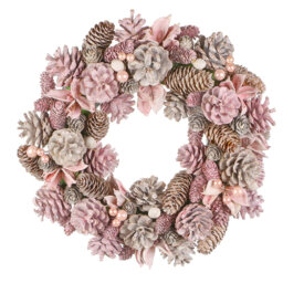 Large Pink Heather Wreath with Pine Cones, Spring Garland, Valentine's Day Front Door Decor.