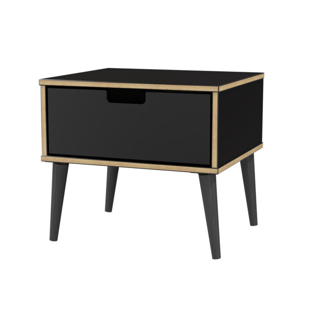Buldir 1 Drawer Bedside Cabinet in Black Matt (Ready Assembled)
