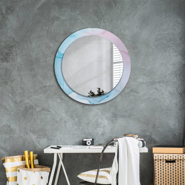 Huldar Round Glass Framed Wall Mounted Accent Mirror in Pink/Blue