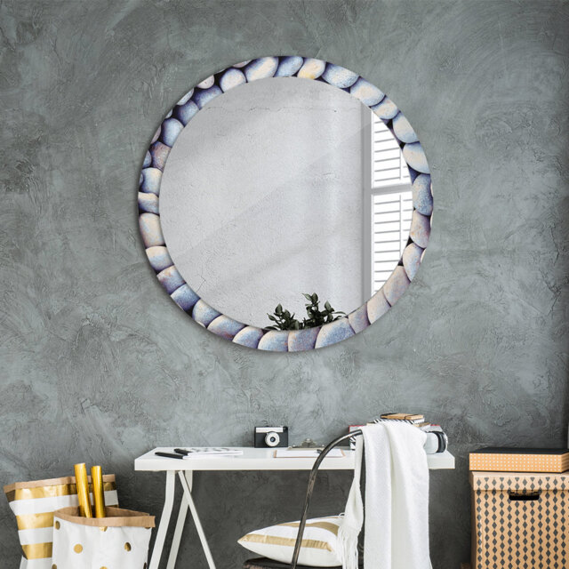 Huldar Round Glass Framed Wall Mounted Accent Mirror in Blue/Black/Ivory