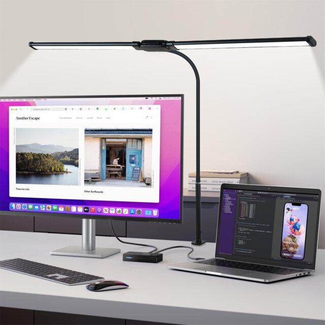 Desk Lamp Office, 15W 61Cm Dual Head Desk Lamp With Clip, Monitor Light Bar 5 Color Modes And 10 Brightness Levels, Memory Gooseneck Desk Lamp