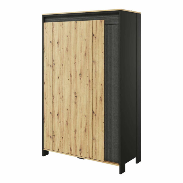 Modern Black Matt & Oak Artisan Wardrobe W123cm - Stylish Storage with LED Lighting