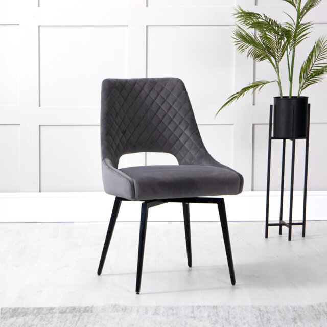 Easton Swivel Dining Chair - Graphite Velvet