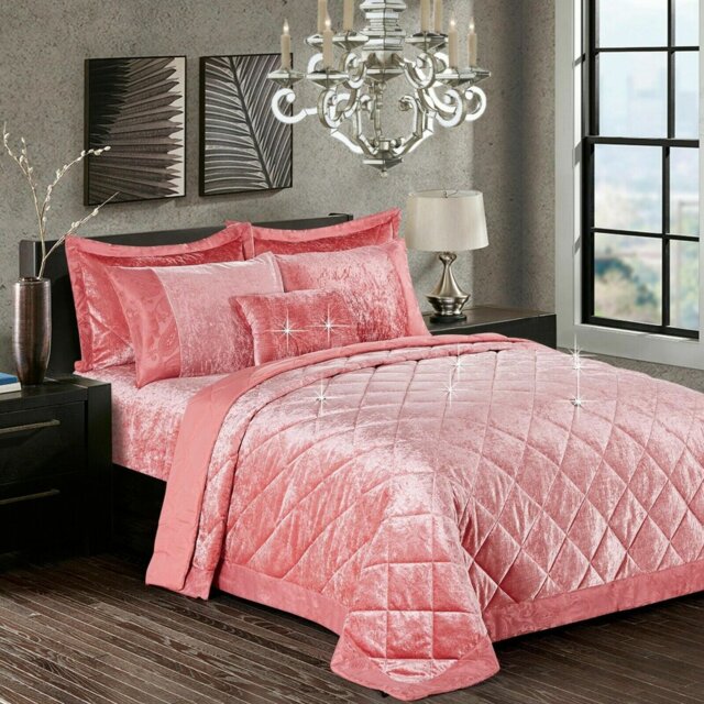 Santiago Crushed Velvet Bedspread Set Premium Soft Microfiber Reverse and Standard Pillow Shams
