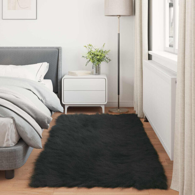Faux Sheepskin Rug Tafalla Black Diameter 200 Cm Polyester