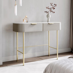 Imogen Mocha Dressing Table - Drawers with ribbed front finished - Marble-effect tabletop