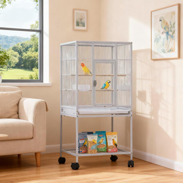 40 Inch Large Parrot Bird Cage with Play Open Top , Hanging Bird Cage with Slide-Out Tray Water Bottle Feeder