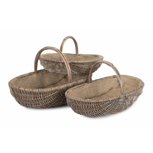 August Grove Shallow Lined Trug Wicker 3 Piece Basket Set