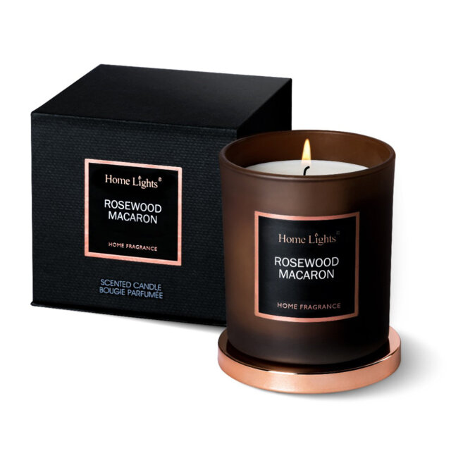 Rosewood Macaron Scented Jar Candle with Glass Holder