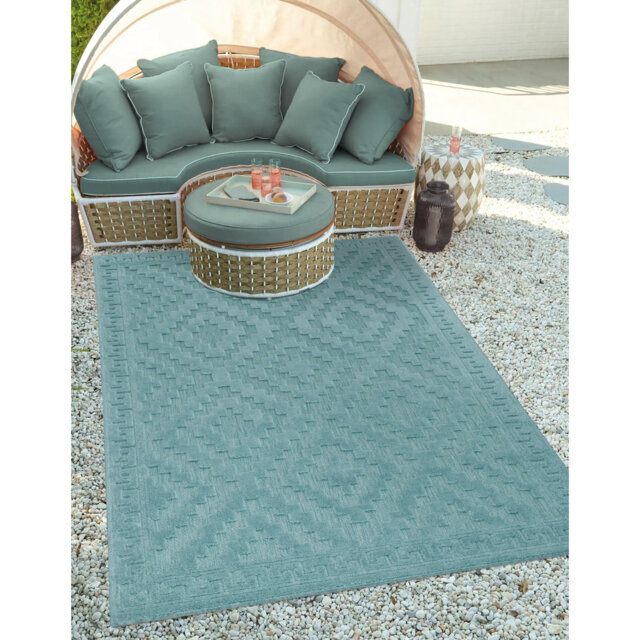 Jacobs Machine Woven Polypropylene Turquoise Rug