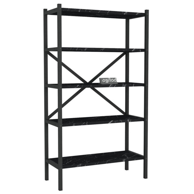 5-Shelf Wood Bookcase Unit With Metal Frame Home Décor Storage and Shelving