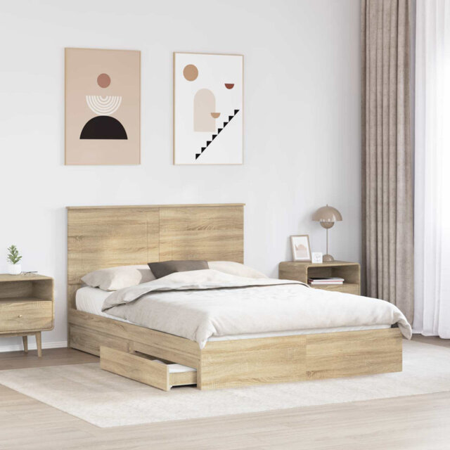 Storage Bed With Drawer Sonoma Oak 140 X 200 Cm Engineered Wood