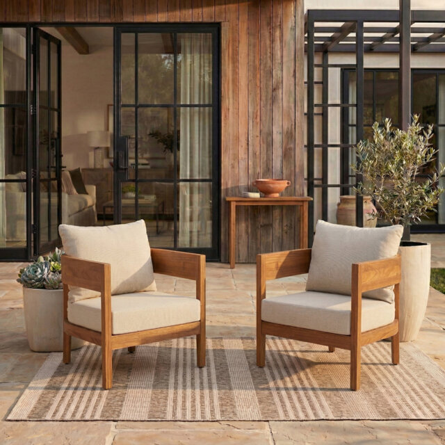 Theo Solid Acacia Wood Outdoor Lounge Chair Set