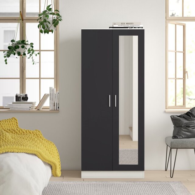 Osbourne High Gloss 2 Door Mirrored Wardrobe - H: 180cm x D: 47cm x W: 76cm