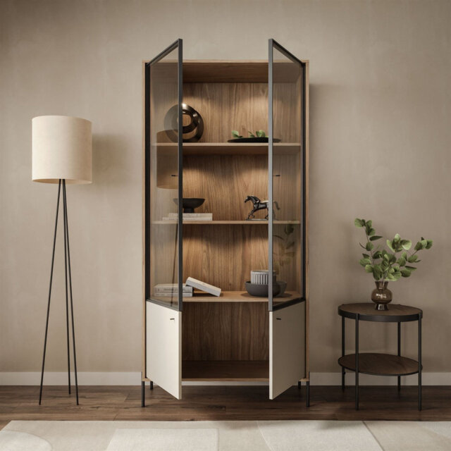 ISA Two-Door Display Cabinet with LED Lighting on High Legs