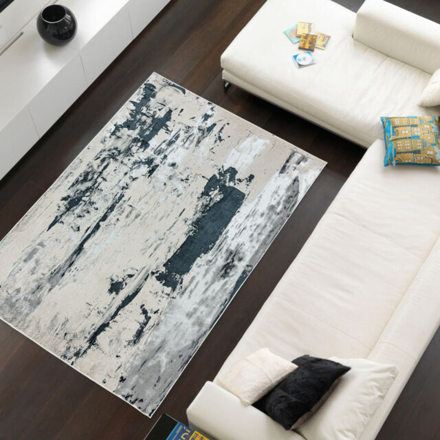 Grey Modern Easy To Clean Abstract Rug For Dining Room Bedroom And Living Room
