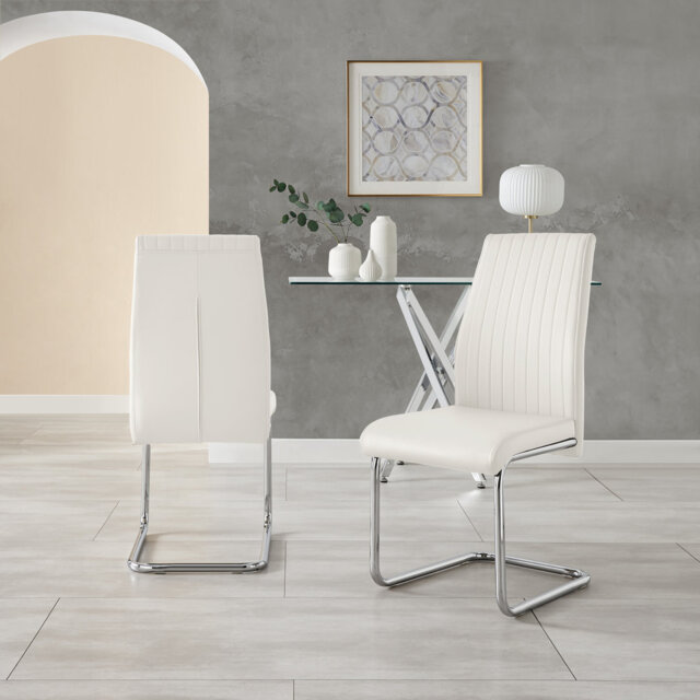 Loren Faux Leather Dining Chairs with Chrome Legs Upholstered Modern Design