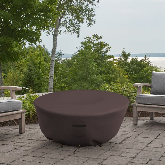 Heavy-Duty Outdoor Round Fire Pit Cover, Patio Durable & UV Resistant Waterproof Fire Table Cover