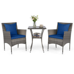 3 Pieces Patio Wicker Bistro Set Outdoor Conversation Furniture Set