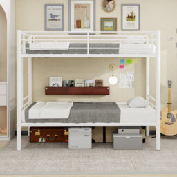 Reinforced Metal Bunk Bed With Iron Art, 90x190cm Mattress, Space Saving For Dormitory & Youth Bedroom