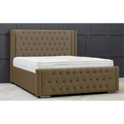 Lucio Velvet Upholstered Bed Frame - Curved Headboard, Sprung Slatted Base