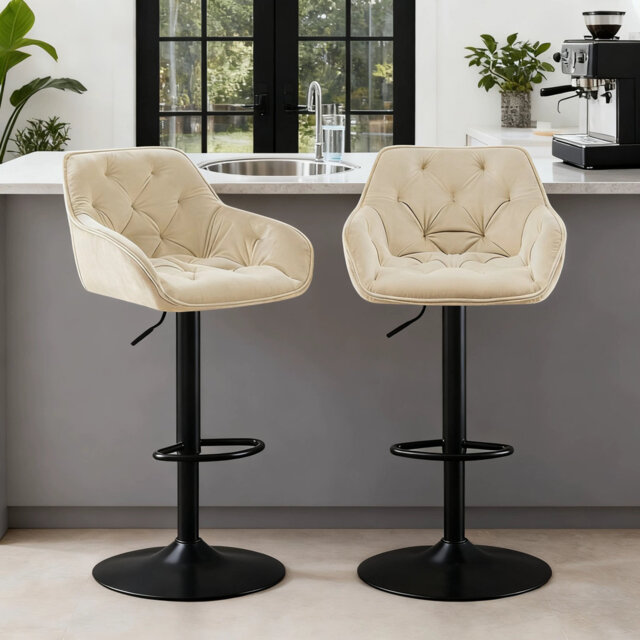 Kafka Velvet Upholstered Height Adjustable 360 Swivel Bar Stools