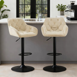 Kafka Velvet Upholstered Height Adjustable 360 Swivel Bar Stools