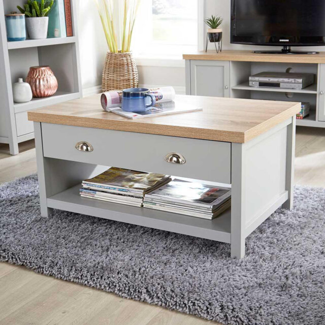 Dinah Floor Shelf Coffee Table with 2 Storage Drawers 36mm Thick Top