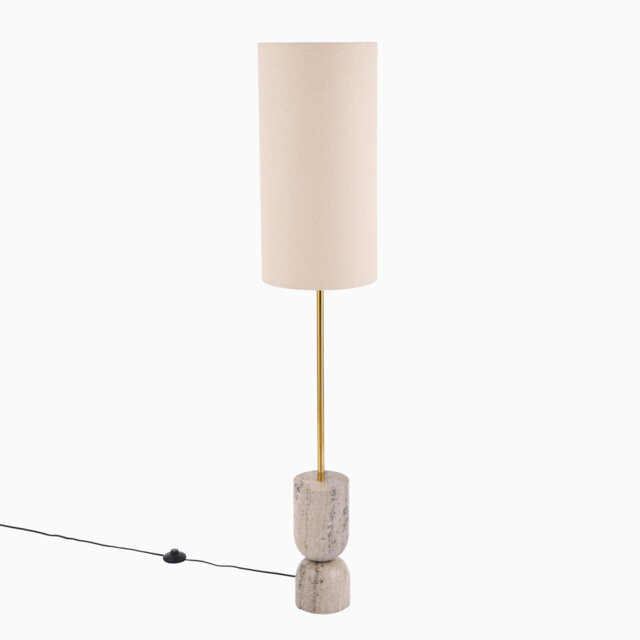 97cm Taupe Marble Floor Lamp Base with Tiree 30cm Tall Lamp Shade - Ivory Boucle