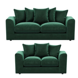 Plush Velvet 3 & 2 Seater Sofa Set With Cushioned Arms & Scatter Back Pillows