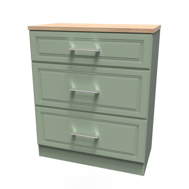 Aalysia 3 Drawer Deep Chest in Reed Green & Bardolino Oak (Ready Assembled)