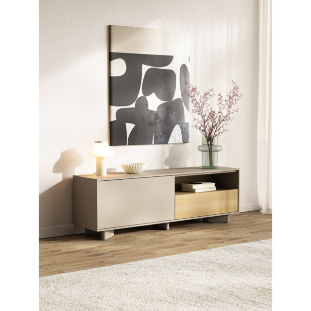 Distria TV Cabinet with Drawer and Fluted Front 175 cm Cashmere / Vicenza Oak