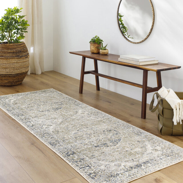 Purcell Machine Washable Traditionnal Boho Olive Dark Blue Area Rug
