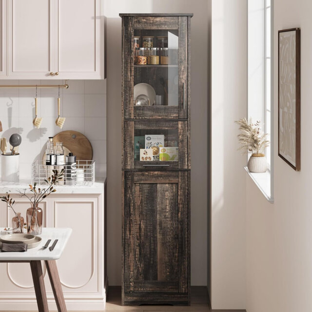 Litake Bathroom Cabinet, 170 cm, Bathroom Cabinet, Narrow Bathroom Cabinet with 2 Doors, Adjustable Shelf and 1 Drawer, Tall Cabinet for Bathroom and