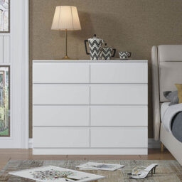 Carlton 8 Drawer Chest Of Drawers: 110cm Wide. 4 + 4 Configuration. Matt Finish. Scratch Resistant. Modern No Handle Design.