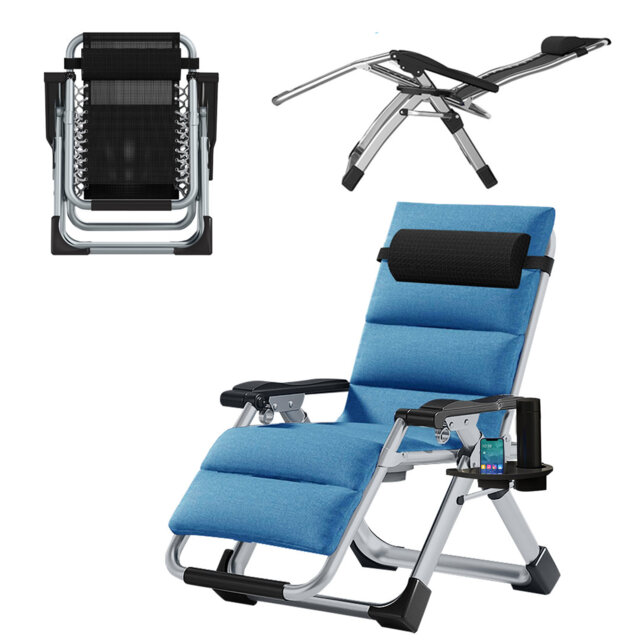 Folding Zero Gravity Reclining Chair with Padded Cushion & Headrest, Portable Steel Frame Lounge Chair for Garden, Balcony, Patio & Camping, 199.6kg C