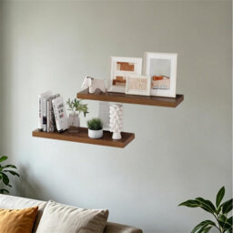 Deep Walnut Floating Wall Shelves - Set of 2