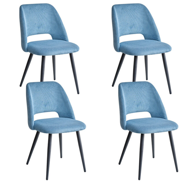 Modern Cutout Back Corduroy Upholstered Dining Chair, Kitchen Dining Accent Chair,Black Metal Legs